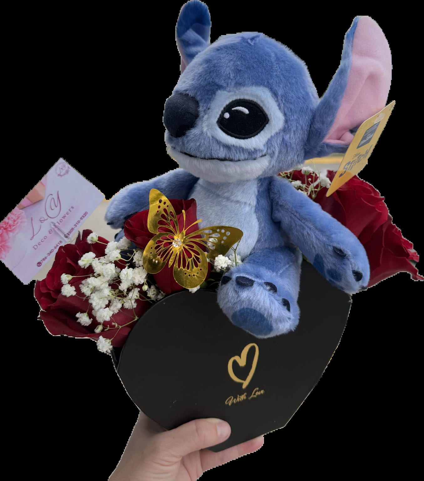 Stitch flowers - Hermoso diseño de stitch adornado con flores rojas.