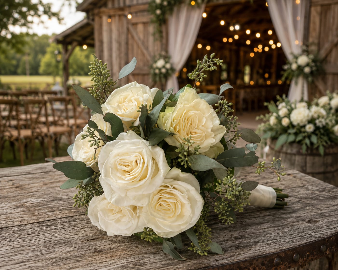Signature Bridesmaid Bouquet - Our Signature Rose Bridesmaid Bouquet features 6 fresh roses hand-tied with coordinating greenery for a timeless, elegant look perfect for weddings of all styles and sizes. Whether you’re planning a rustic barn wedding, intimate ceremony, church wedding, country wedding, garden wedding, micro wedding, courthouse ceremony, or formal celebration, these bouquets offer classic beauty with a romantic, polished presentation.  Designed to coordinate beautifully with our Signature Rose Bridal Bouquets and wedding collections, each bouquet is handcrafted fresh using premium roses and lush greenery selected for beauty, texture, and style. Choose up to 2 rose colors and 2 ribbon colors in the special instructions section at checkout to match your wedding palette and personal style. Popular wedding shades include white, ivory, blush, burgundy, red, pink, yellow, lavender, and seasonal rose colors.  Perfect for bridesmaids, matrons of honor, junior bridesmaids, vow renewals, destination weddings, engagement parties, rehearsal dinners, and last-minute wedding planning. Available for local pickup through Aspen Tower Florist in Greensburg, Indiana, with optional wedding delivery and delivery with setup available within 30 miles of Greensburg.