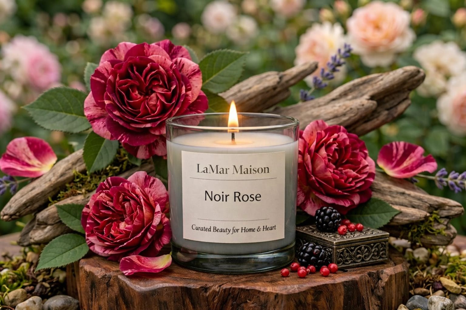 Noir Rose - In the hush of twilight, a rose blooms beneath the veil of shadow—Noir Rose is a fragrance of quiet intensity and whispered seduction. Top notes of oud, peppercorn, and blackberry stir the senses like a stolen glance. At its heart, velvety rose and spiced carnation unfold with slow elegance, while myrrh, dark musk, and amber deepen the mood into something hauntingly beautiful. This is a rose cloaked in mystery—sensual, complex, and unforgettable. 