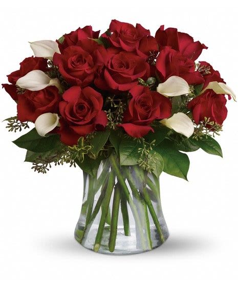 Be still my Heart  - Modern Dozen Roses with White Calla lilies 