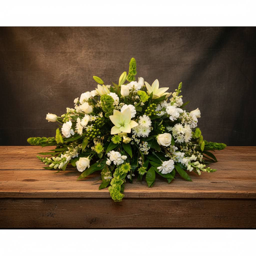 CC10 Casket Cover All Whites - Huntsville sympathy delivery - Please Call For availability Of Flowers 