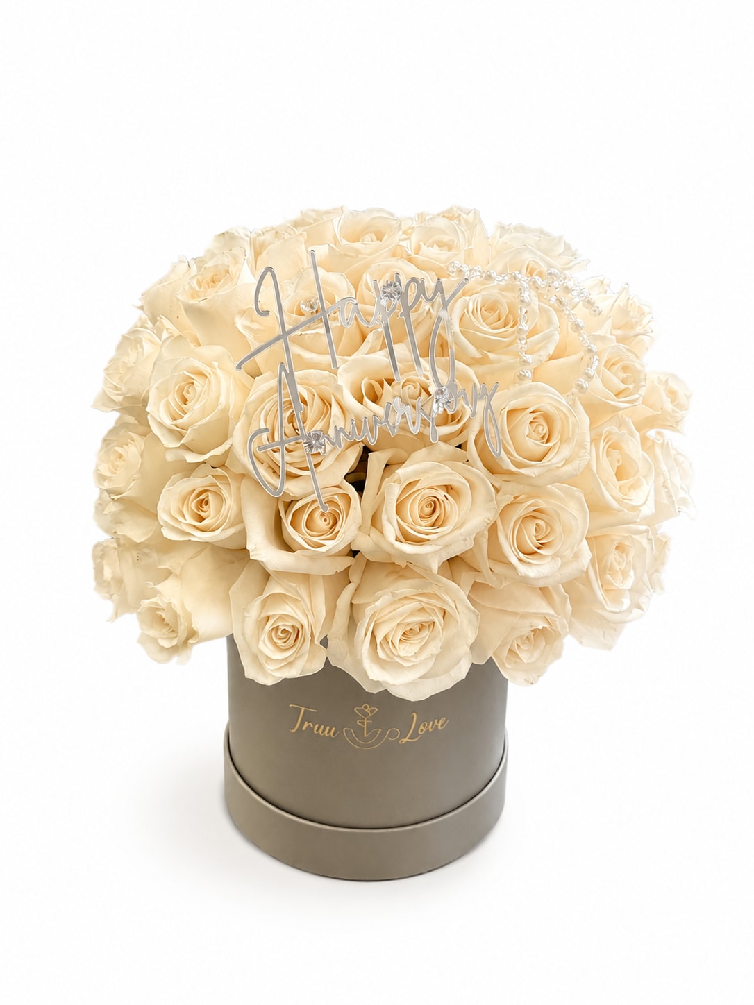 Happy Anniversary white box  - white roses silve box 