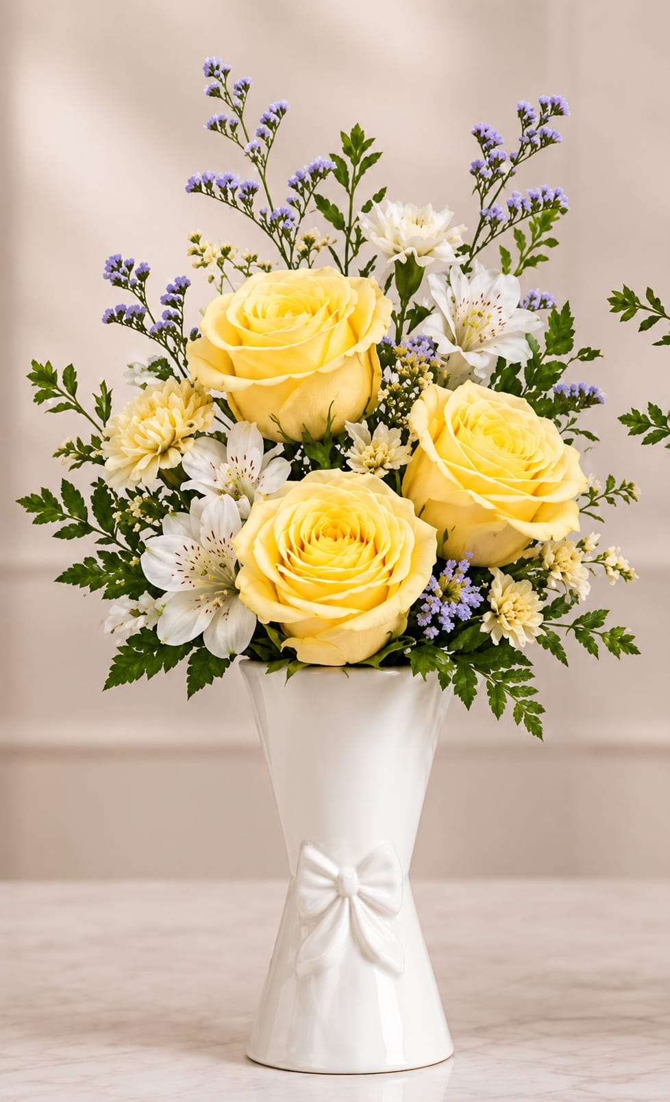 A Gentle Goodbye - Package - Delicate lemon roses and white flowers create a beautiful and gentle goodbye for your loved one in this three (3) piece) package.