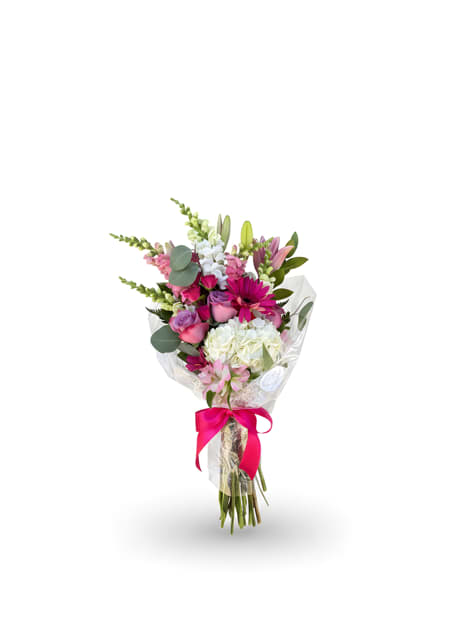 Designer's Choice Wrapped Bouquet  - A beautiful hand-tied bouquet featuring a fresh selection of seasonal flowers thoughtfully arranged by our designers. Perfect for birthdays, anniversaries, celebrations, thank you gifts, or simply brightening someone's day. Each bouquet is wrapped with care and ready for gifting.  Please note: The photo shown is a sample. Each bouquet is uniquely designed, and flower varieties, colors, and overall style will vary based on seasonal availability and the designer's selection.