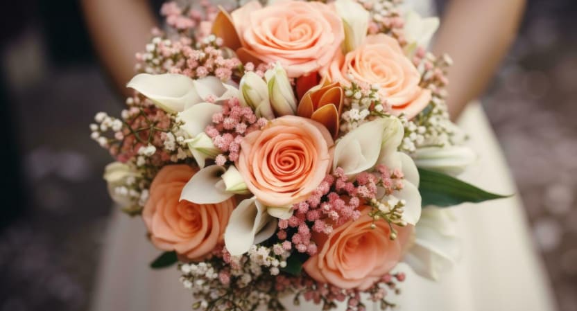 Romance  - Beautiful d roses and mini calas, adding some pink baby breath romantic and elegant