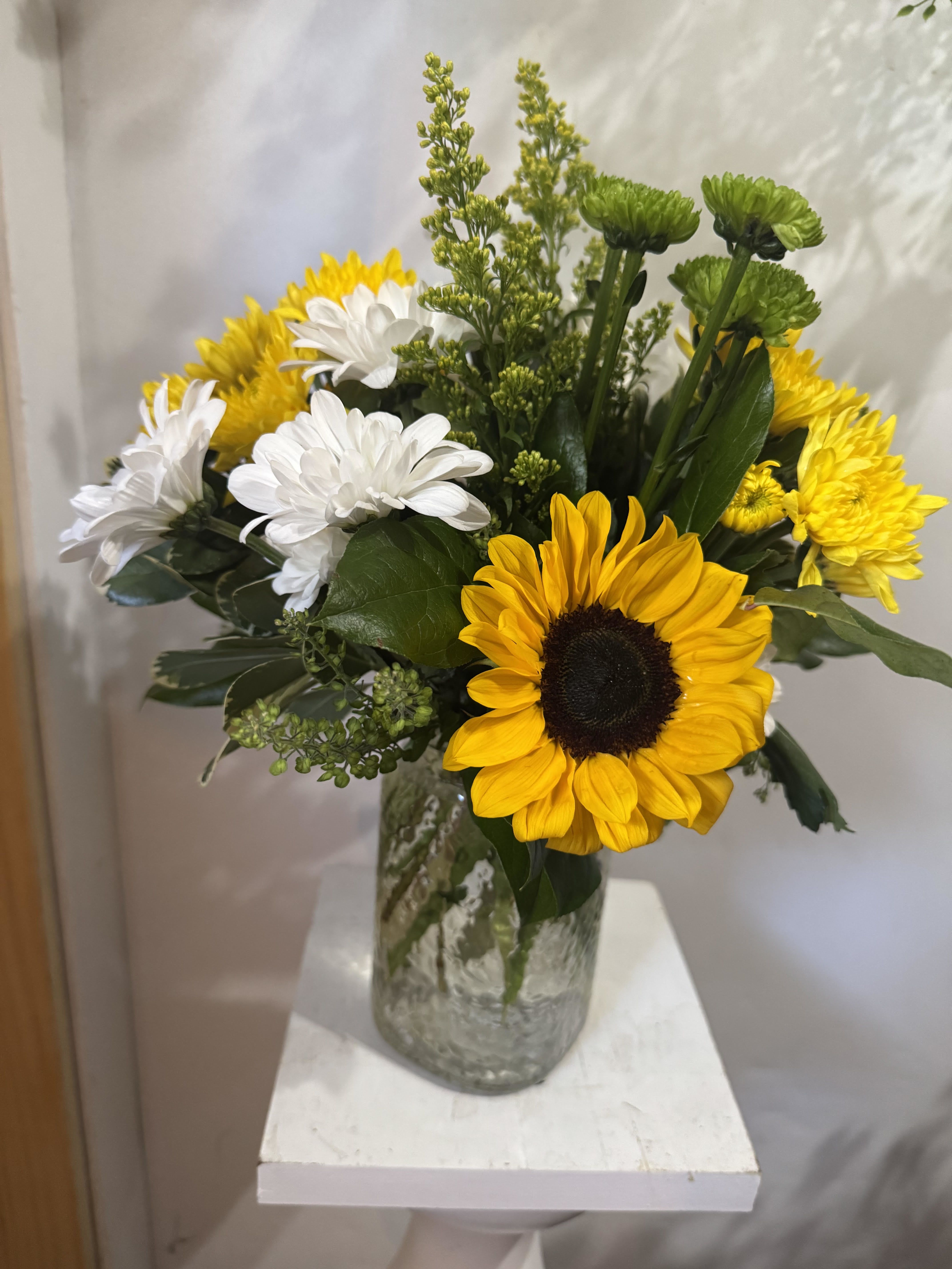 HELLO SUNSHINE - A bright and sunny bouquet with show stopping sunflowers and other yellow and white blooms
