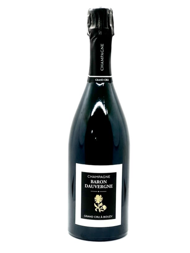 A bottle of champagne with a black label on a white background.