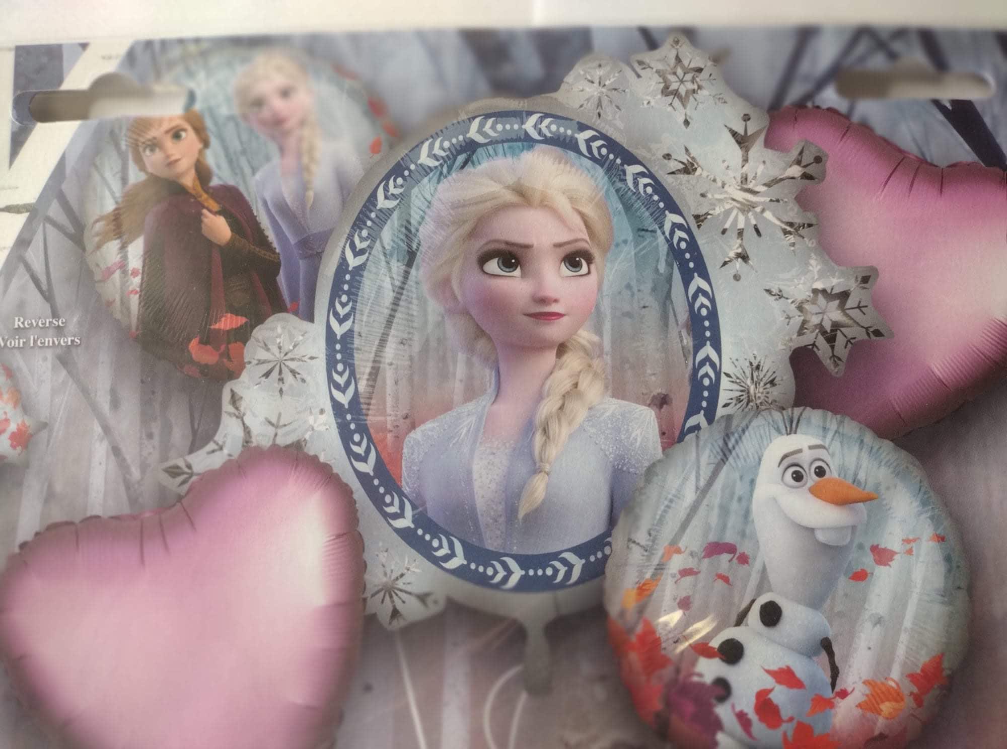 Frozen-themed foil balloons with Elsa, Anna, and Olaf