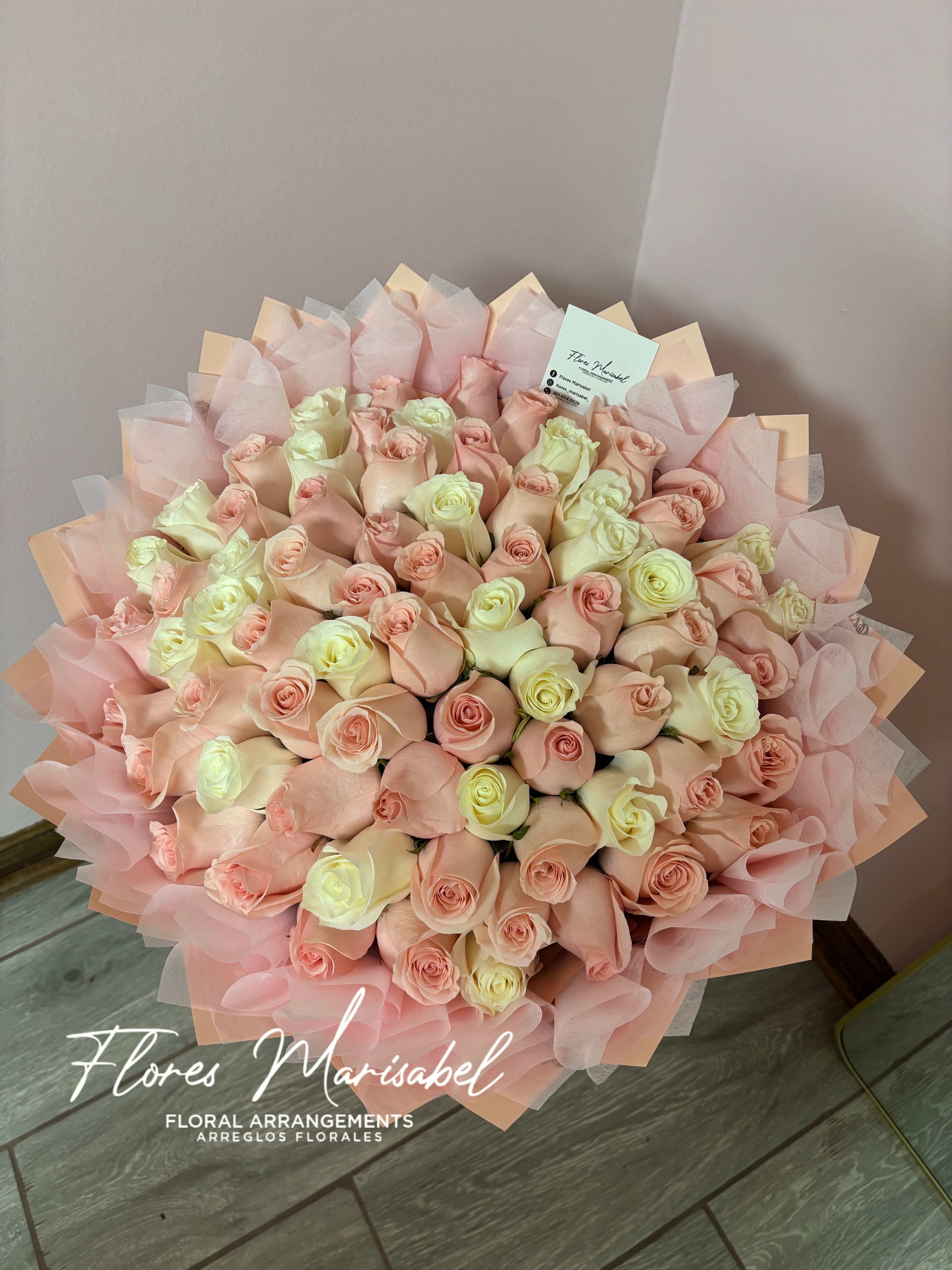 75 roses pink and white  - 75 roses pink and white with layered wrap 