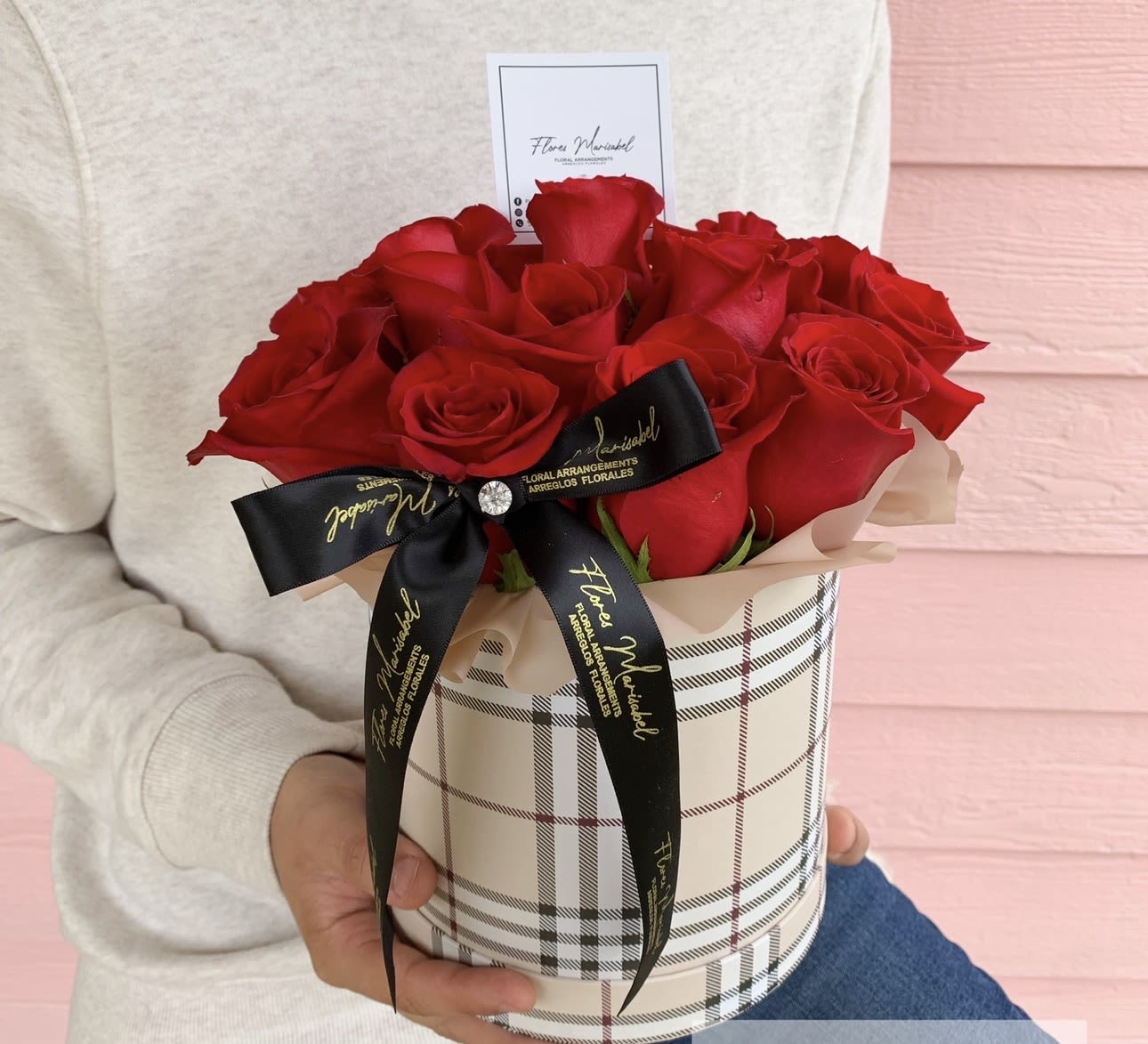 Pretty in Plaid Rose Box  - 24 red rose box 