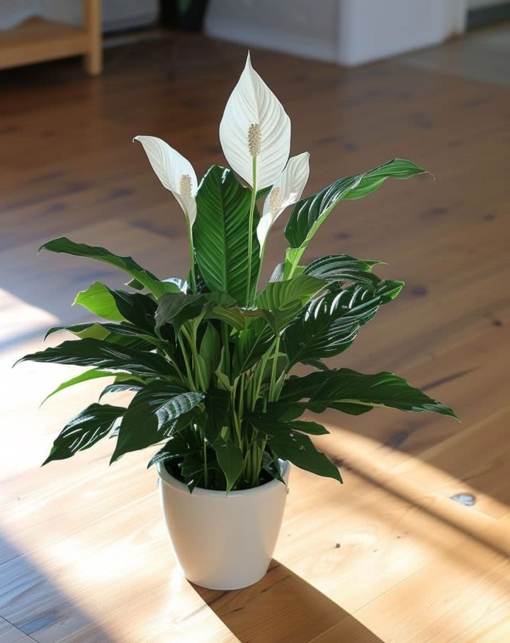 Peace Lily;  Spathiphyllum Plant by BloomNation™ - A tall reaching spathiphyllum plant, also known as a peace lily, set in a modern planter. Peace Lily's are easy to grow and are known for their air toxin removing properties. Send the gift of greenery! Standard is 6in, Deluxe is 8in in diameter