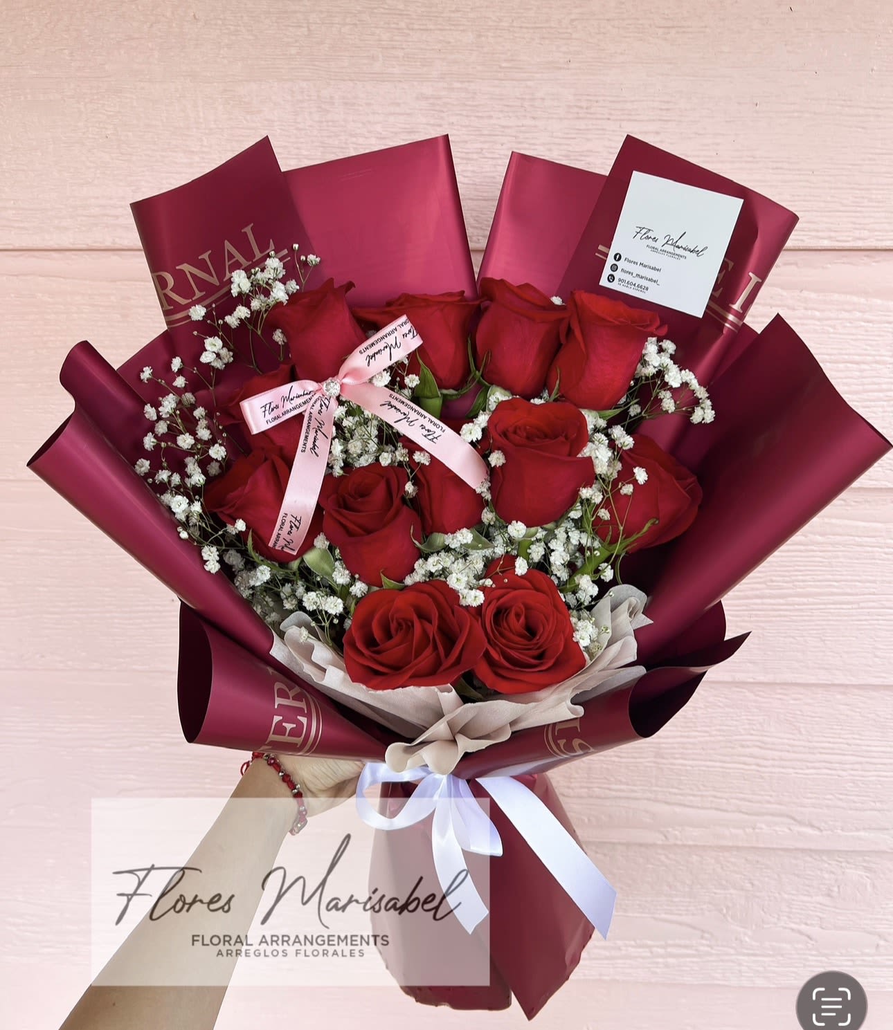 Dozen roses with babies breath  - Dozen red roses with babies breath 