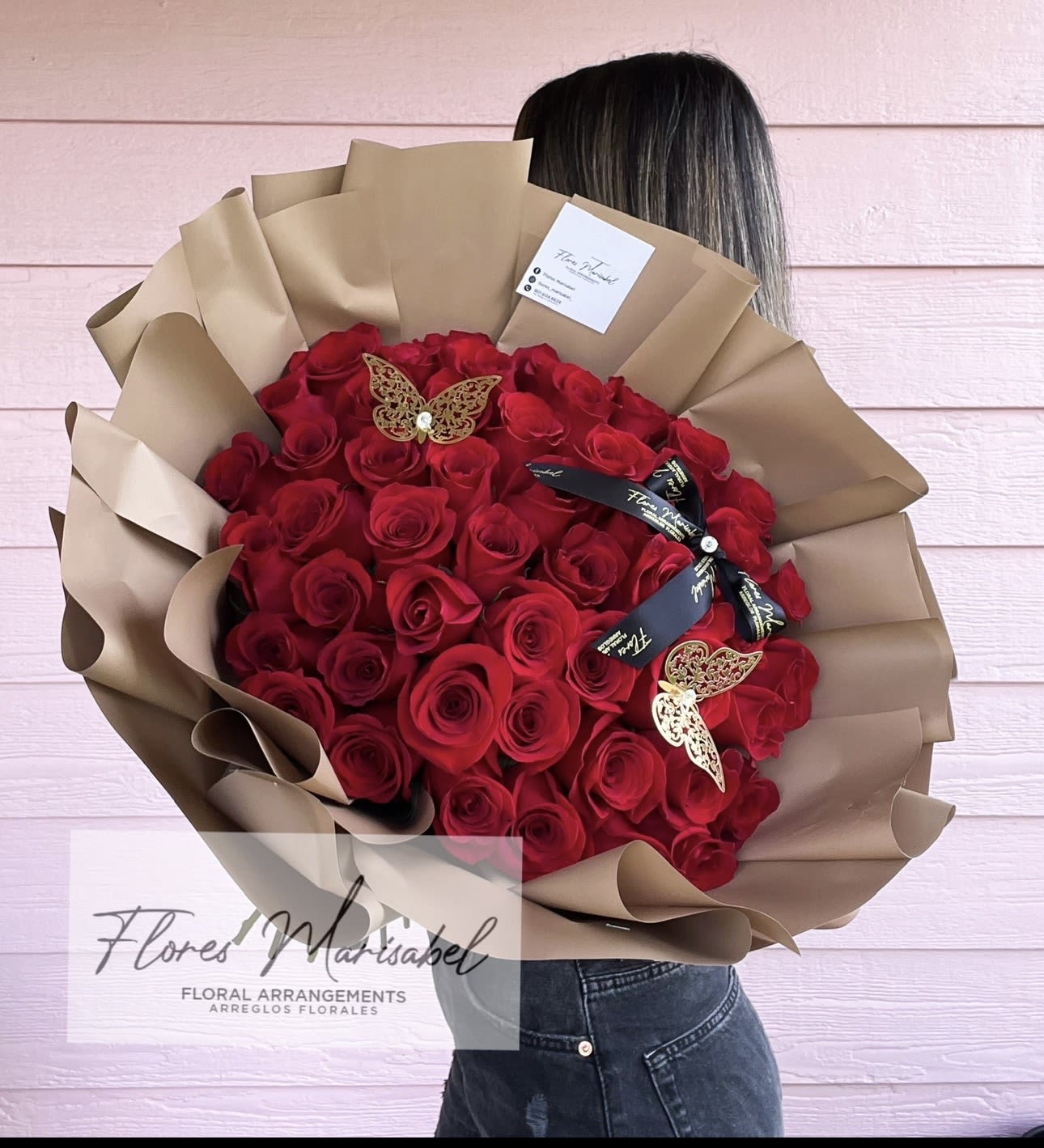 The classic  - 75 red roses with folded wrap style (butterflies not included) 
