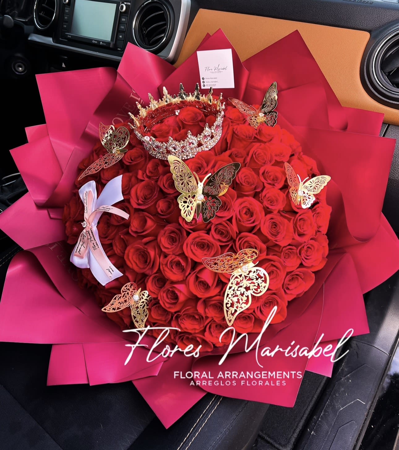 Butterfly lover  - 100 red roses with 6 butterflies. (Does not include crown) 