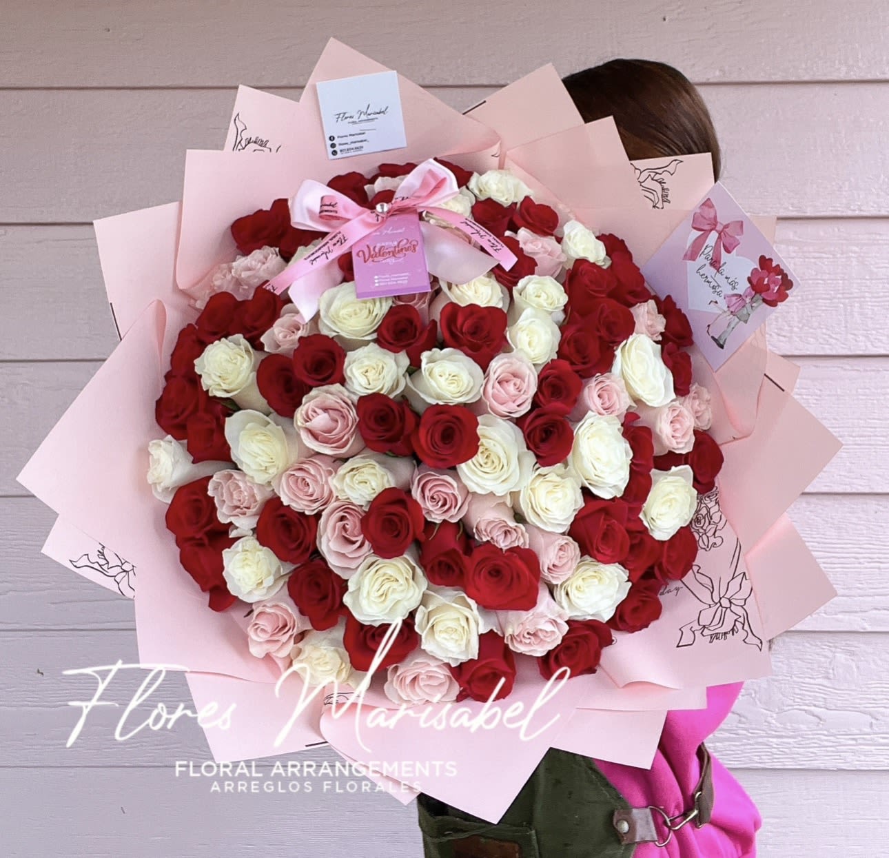 75 roses red, pink, &amp; white  - 75 roses red, pink &amp; white. Pink paper. 