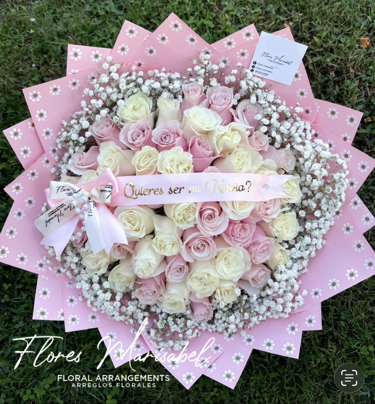 Soft pink 50 roses  - 50 pink and white roses. Babies breath rim. Pink paper. ( Does not include custom ribbon) 