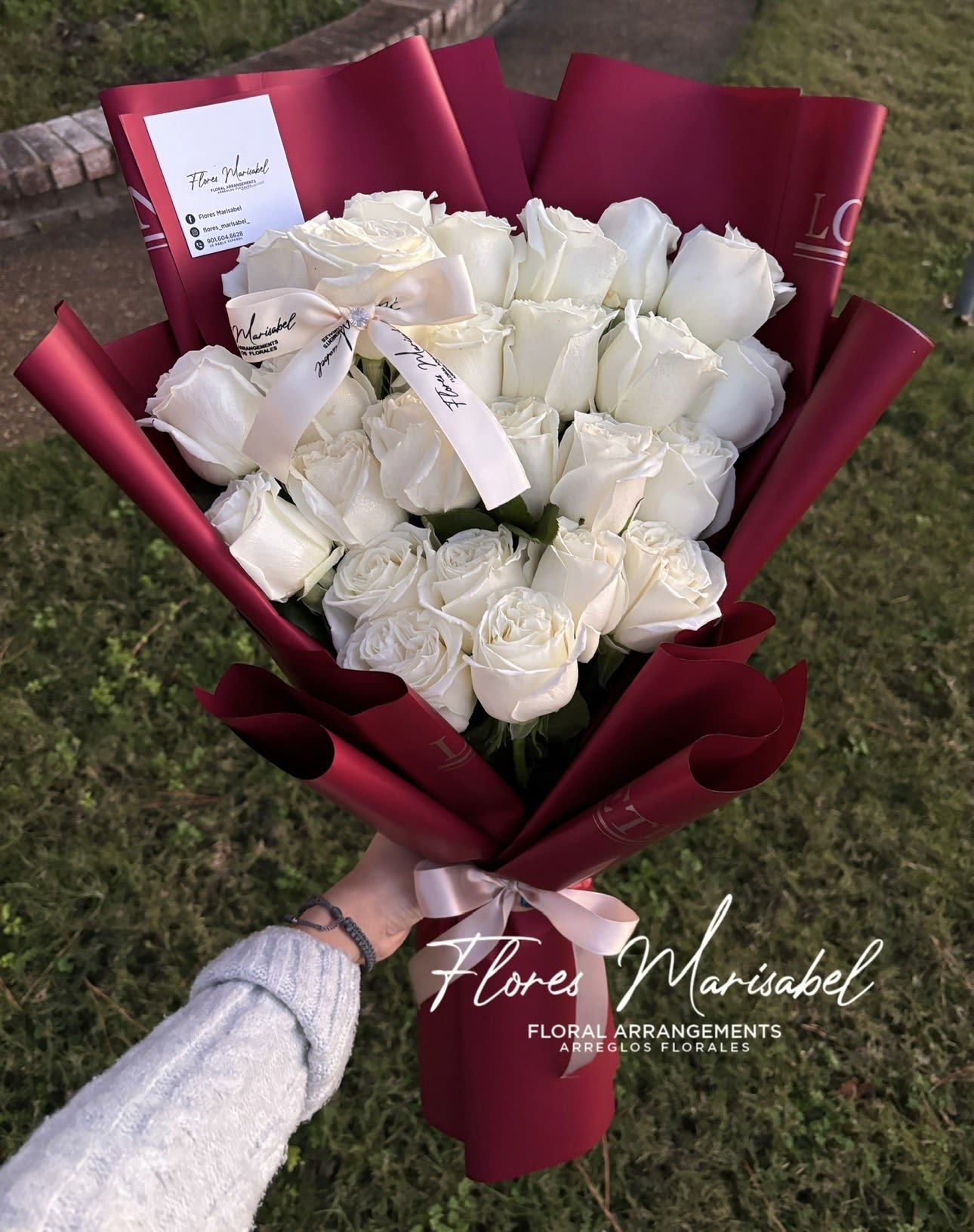 24 white roses with red wrap  - 24 white roses with red wrap 