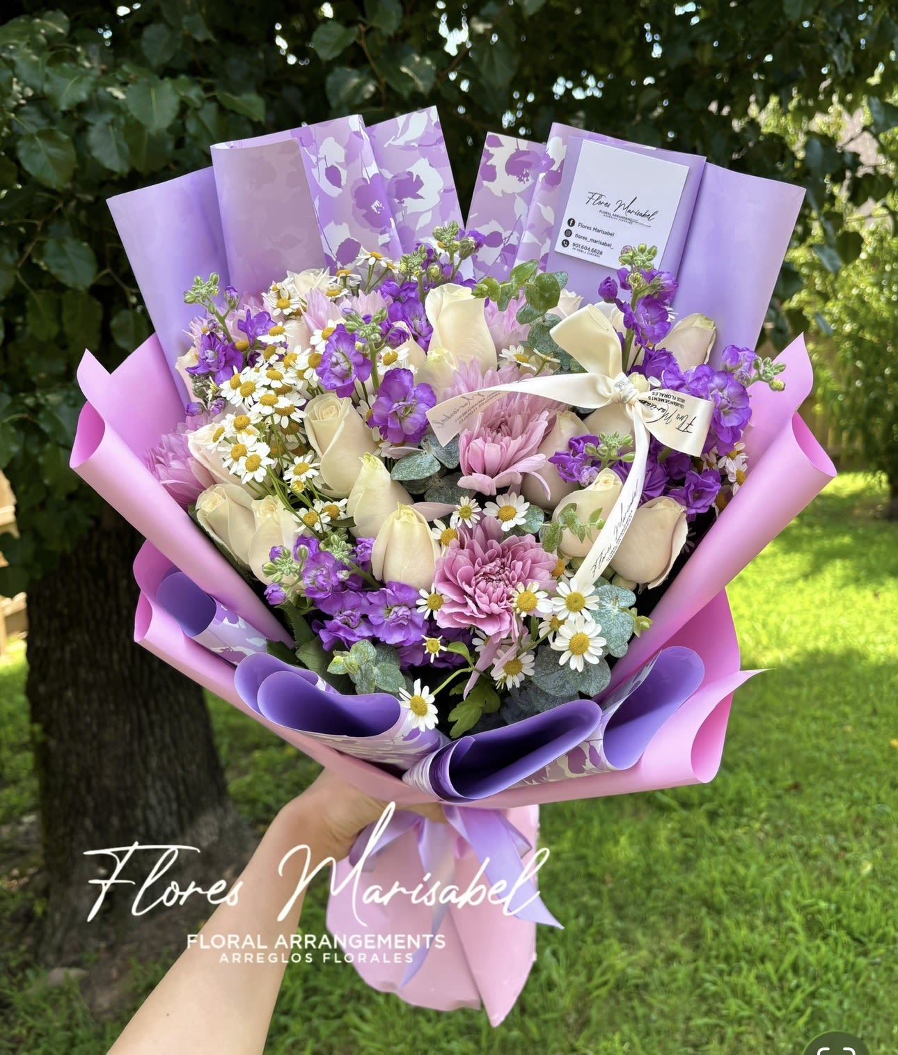 Purple 24 rose freestyle - 24 roses with purple flowers/ wrap 