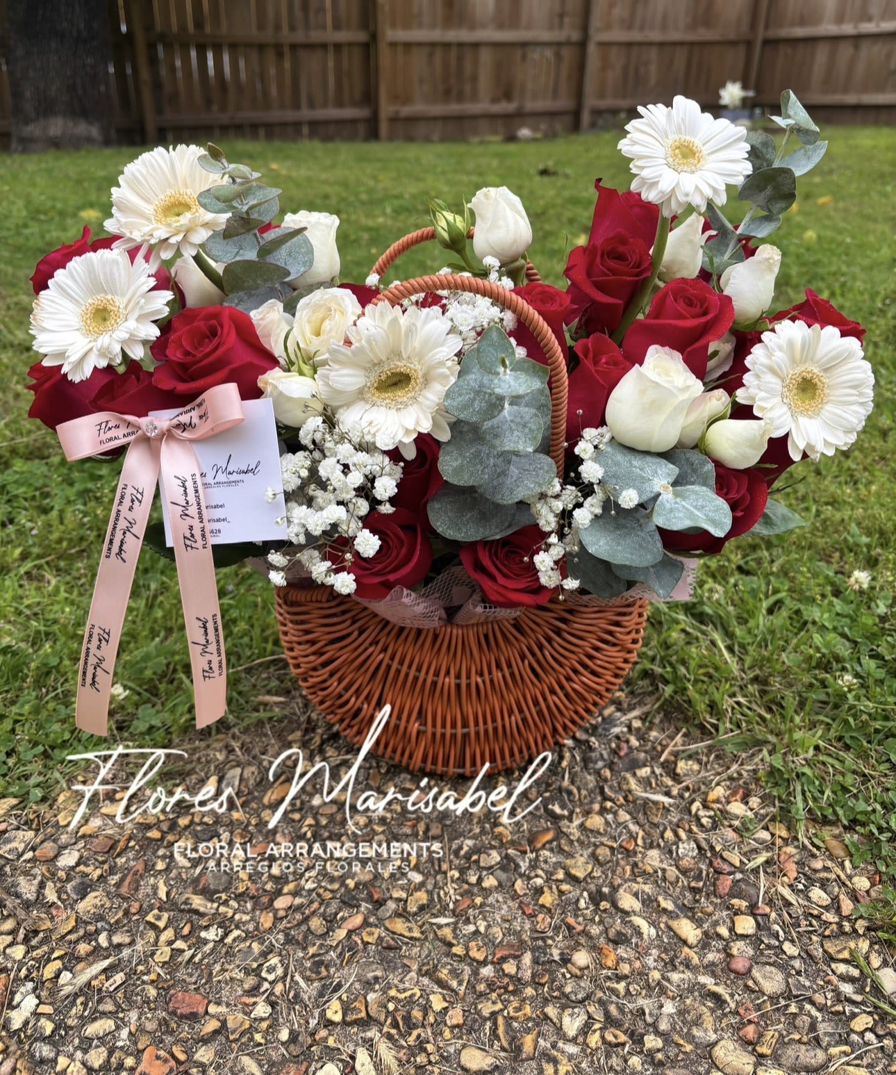 Woven rose basket  - 24 rose basket. With filler and flowers. Flowers may vary. 