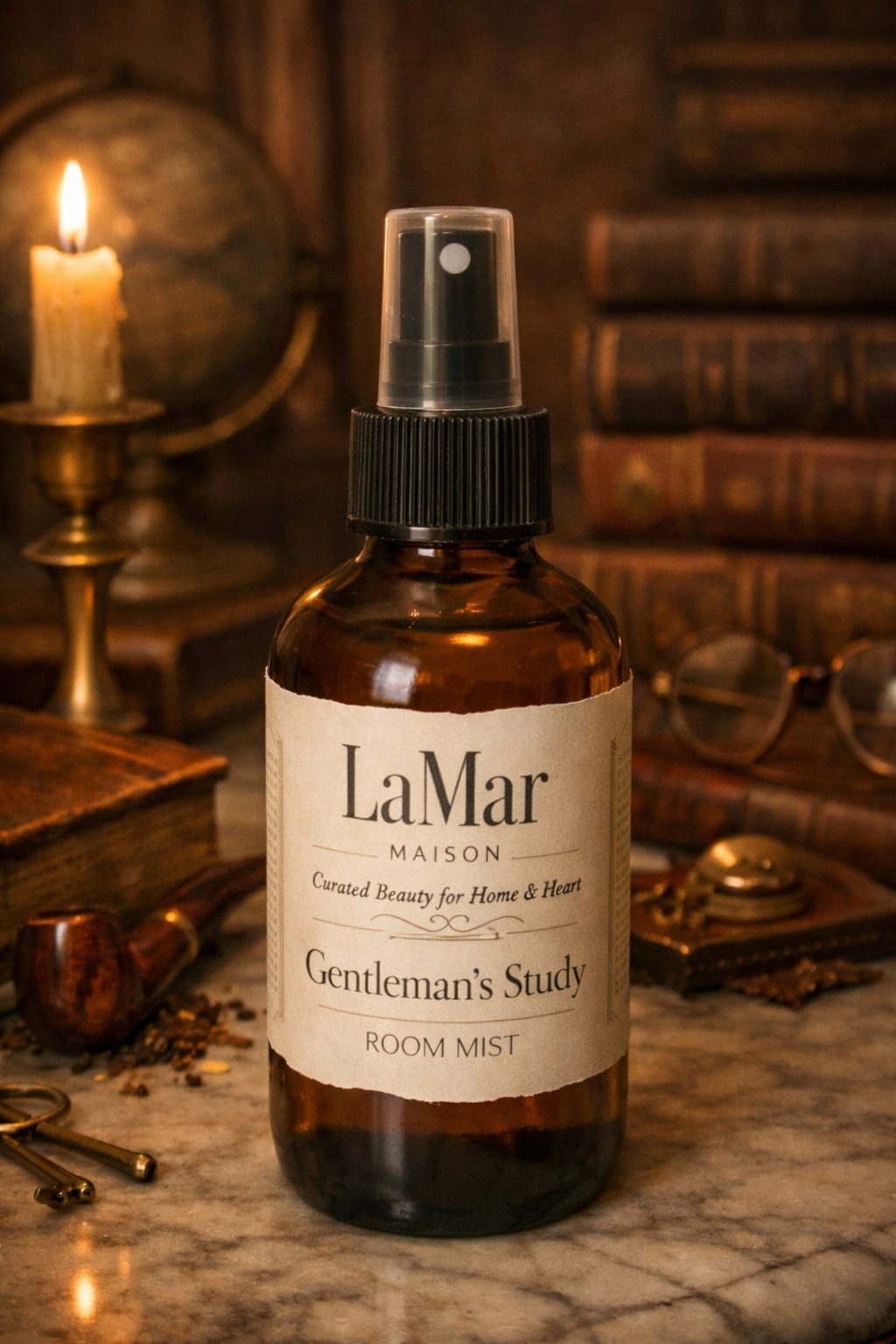 Gentelman's Study - Gentleman’s Study settles into the room with quiet sophistication — a warm blend of aged woods, worn leather, and the faint sweetness of pipe tobacco drifting through amber light. Notes of cedar and dark tonka add depth, while a subtle hint of spice lends a refined, worldly edge. The air feels still, contemplative, touched by the charm of a well‑loved library and the glow of polished brass.  It’s an intimate, moody fragrance — comforting yet distinguished — perfect for creating a space that feels grounded, warm, and unmistakably refined.