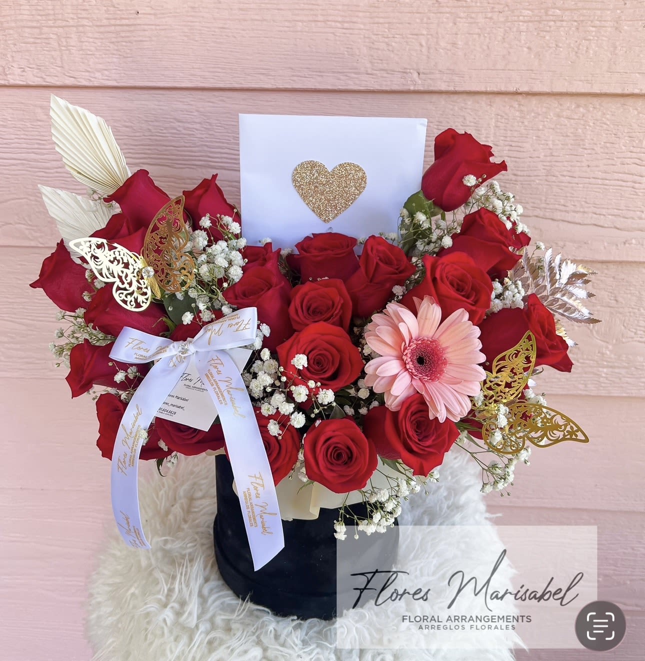 Darling velvet box  - 24 rose velvet box with filler flowers (may vary)  (Does not include butterflies or card) 