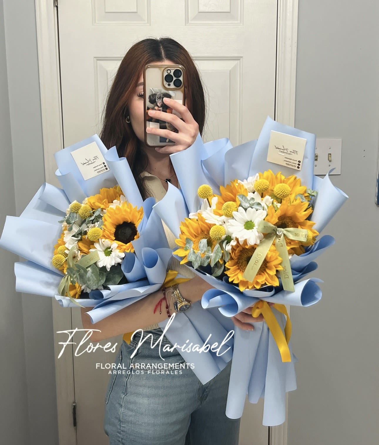 Sunflower freestyle - 1 Sunflower bouquet with filler. Blue wrap. (No roses) 
