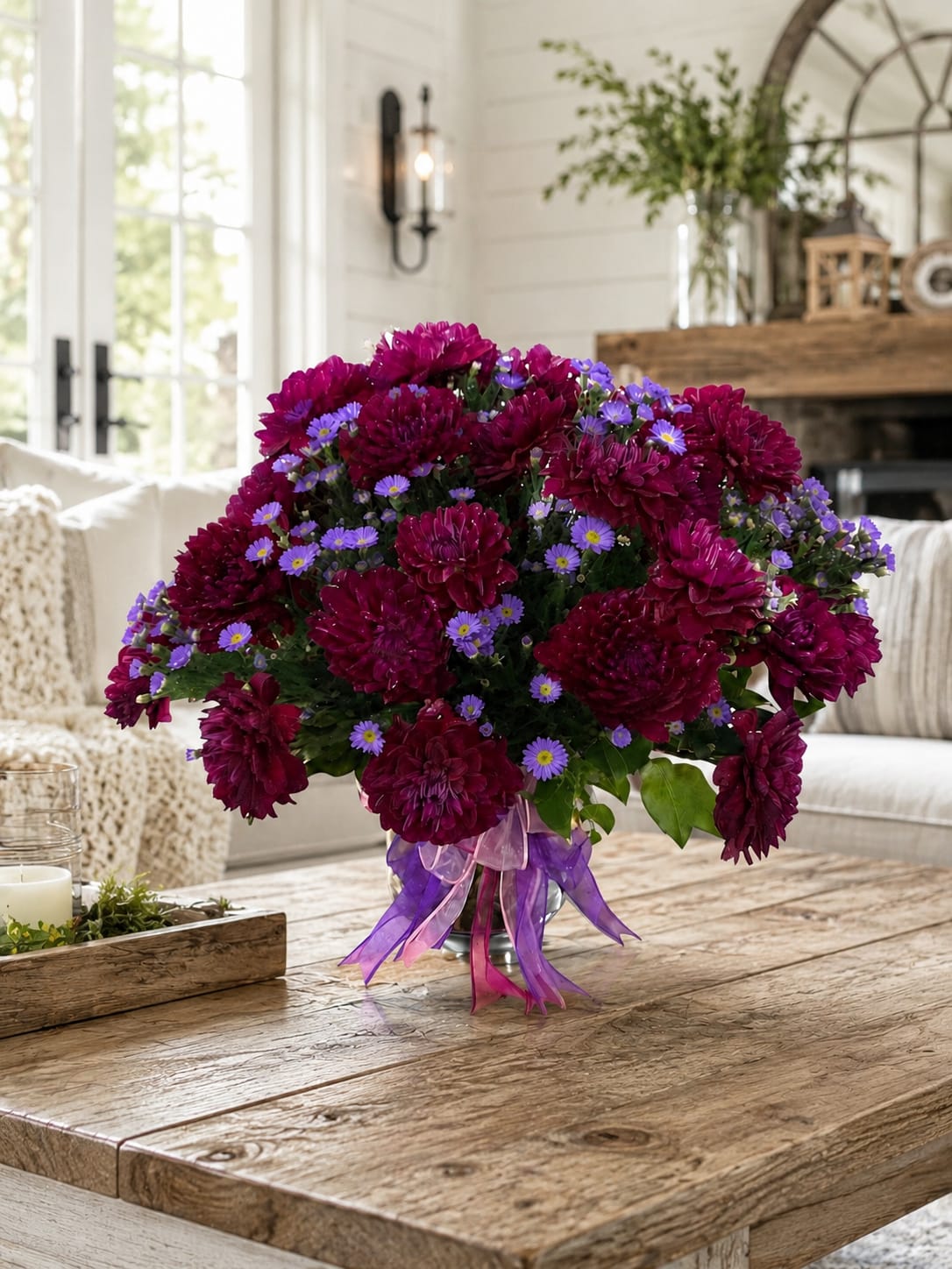 SPECIAL ORDER Dahlias Grandeur - Some gifts are beautiful. Some are unforgettable. And then there are the gifts that leave people standing speechless, wondering how anyone could create something so extraordinary. Dahlia Grandeur was designed for those moments.  Imagine the look on their face when they walk into the room. The smile. The surprise. The feeling of being celebrated, appreciated, and deeply valued. Long after the occasion has passed, they’ll remember how this gift made them feel.  Featuring the breathtaking beauty of premium dahlias, Dahlia Grandeur is a luxury floral arrangement created for milestone birthdays, anniversaries, celebrations, achievements, corporate gifting, special events, and life’s most meaningful moments. Rich texture, abundant blooms, and garden-inspired artistry combine to create a design that is both dramatic and unforgettable.  The Standard version offers a stunning presentation of 24 premium dahlias. The Deluxe version includes 36 dahlia blooms for greater fullness and impact. The Premium version features an even more abundant collection of 48 dahlias, creating a lavish statement designed to impress from every angle.  Special Order Item: Dahlias are available in a remarkable range of colors, including burgundy, lavender, pink, peach, coral, white, yellow, red, and striking bi-color varieties, allowing us to customize your arrangement for the recipient and occasion.