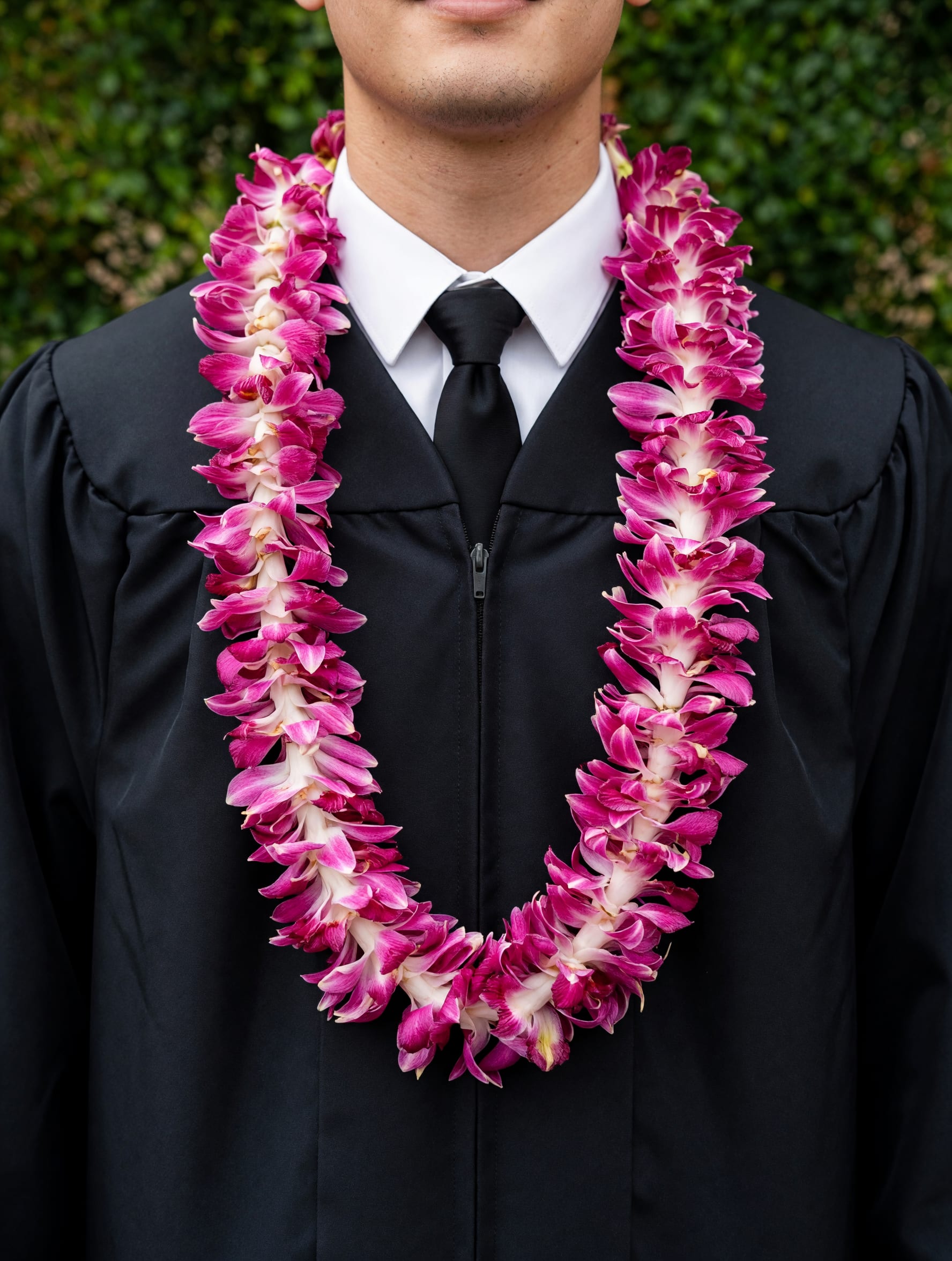 Magenta Double Lei - A vibrant double orchid lei designed for graduation ceremonies and milestone celebrations.