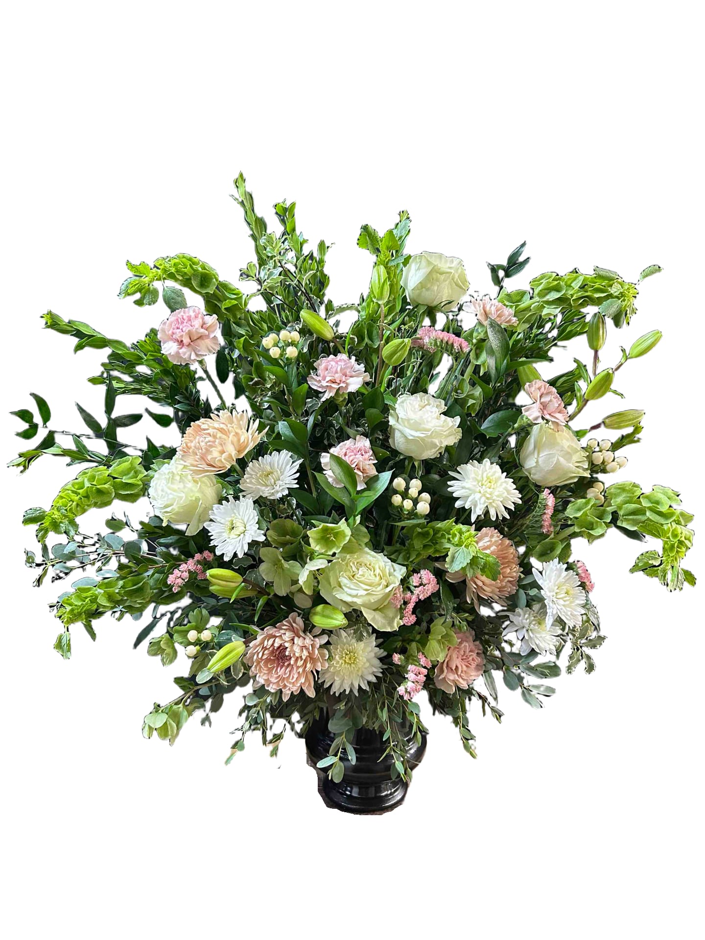 Eternal Elegance Bouquet - Large classy, sympathy arrangement with peach, white and green flowers