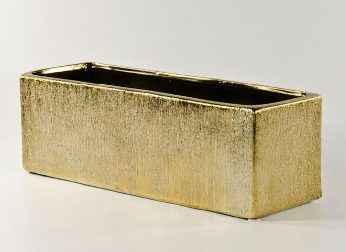 ETCHED GOLD PLANTER: FLORAL ARRANGEMENT - Lush mound of seasonal floral and greenery in our ETCHED PLANTER VASE. Vase Dimensions: 12X4