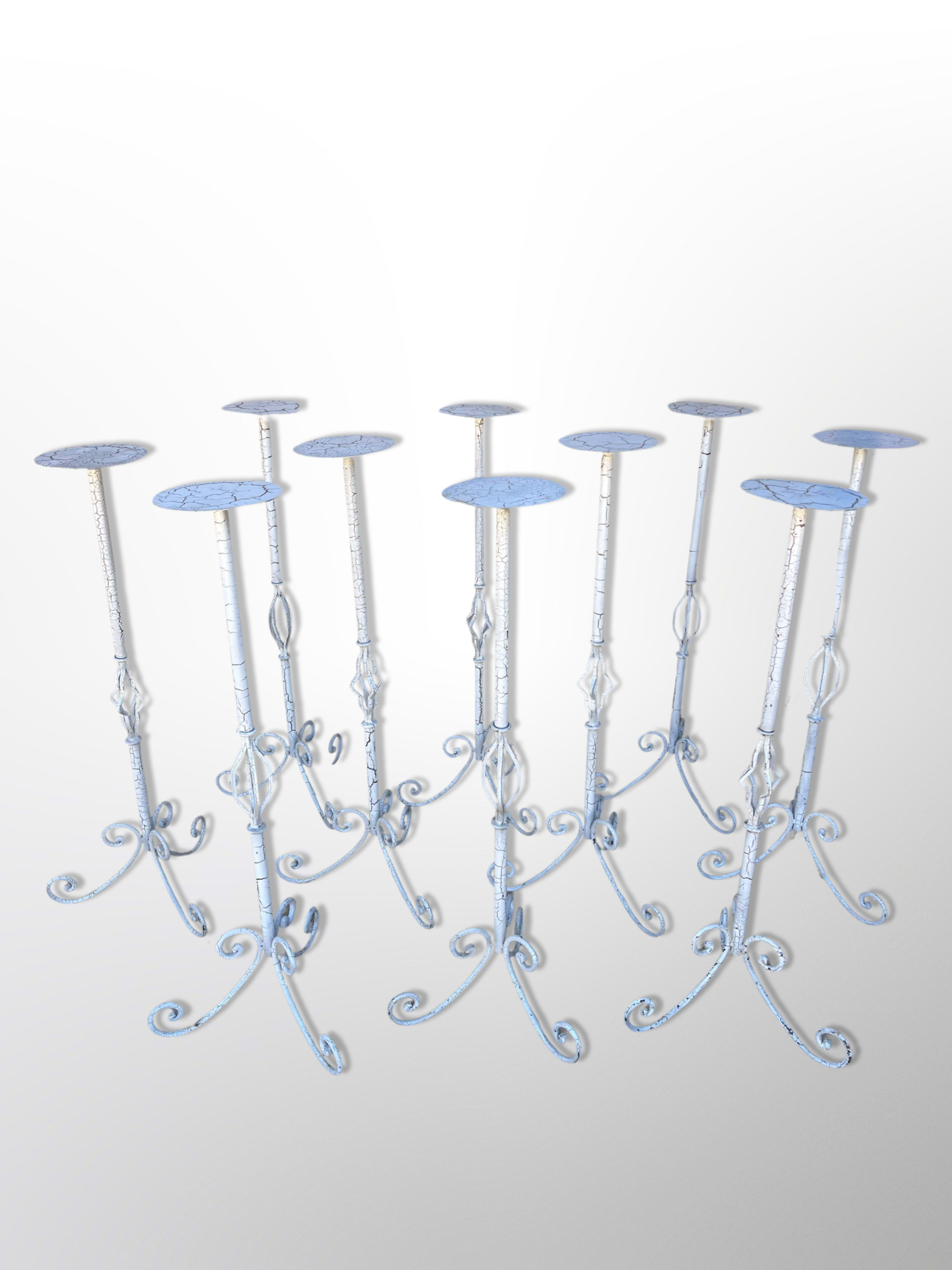 Crackeled Iron Stands for Aisle - 10 White Iron 'Crackled' Stands for Aisle