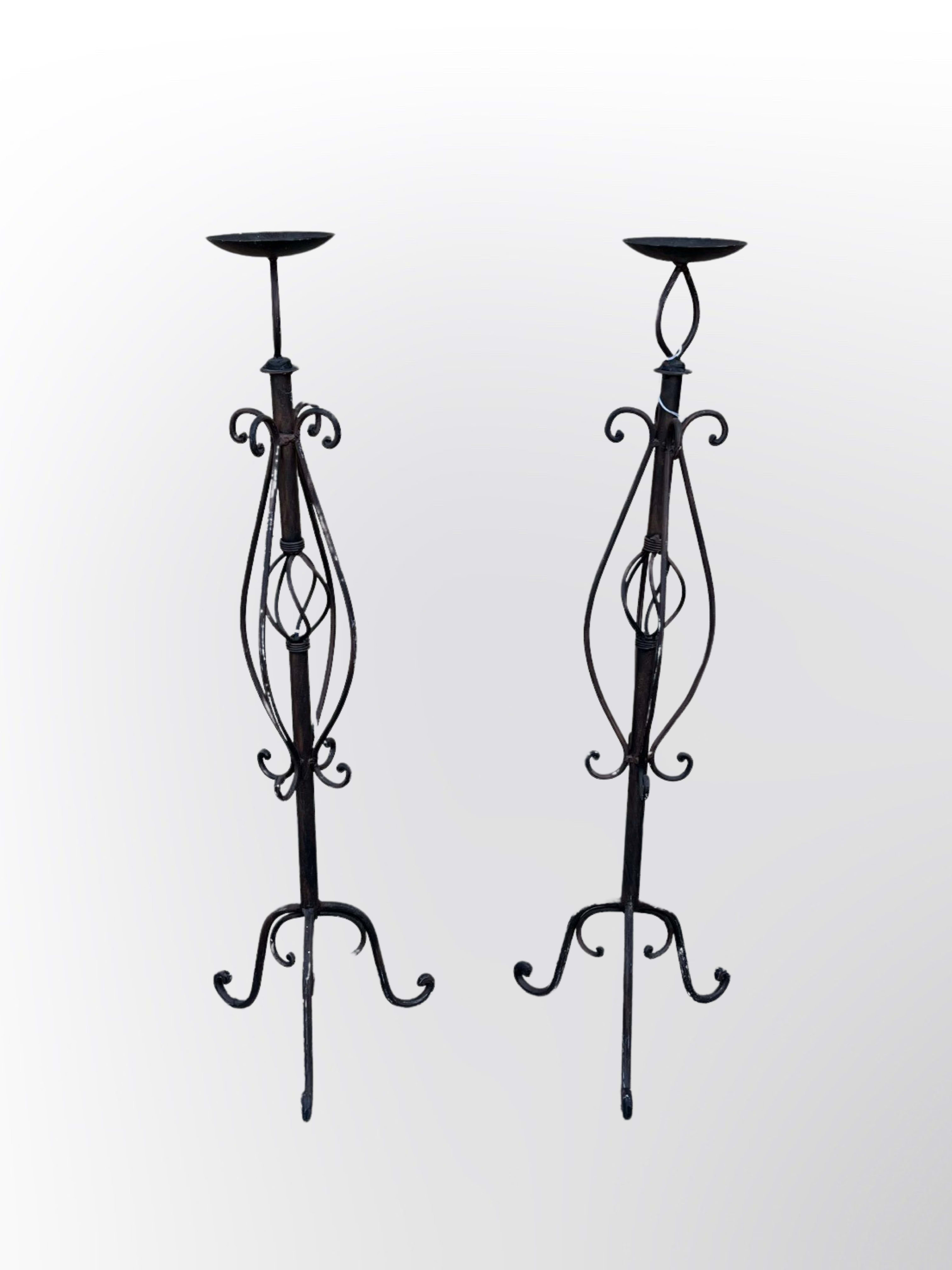 Tall Iron Candle Holder Stands - 2 Tall Iron Stands for candles or centerpieces