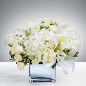 Snowy Field Flower -  Pet Friendly? NO — White Roses are generally safe, but some fillers or unknown accents may pose mild risk. Keep out of reach; avoid homes with curious cats.   Human Allergy Note : No major allergy-triggering flowers noted. Keep bouquet away from bedding and ventilate room for comfort.   Care &amp; Longevity : Trim stems slightly before placing in fresh water. Change water every 2–3 days. Avoid direct sunlight, heat, or vents. Remove fading blooms promptly. Mist gently if arranged in a foam basket.   Best Occasions &amp; Situations : - Winter celebrations - Romantic gestures - Get well / comfort - New baby welcome - Birthday surprises - Home décor refresh - Thoughtful “just because” gift   Why Customers Love It : - Elegant color balance creates a peaceful winter vibe - Compact yet full design fits any table or shelf - Gift-ready basket presentation - Versatile for multiple occasions - Fresh, long-lasting blooms
