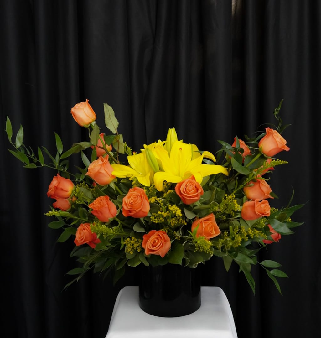 2 Dozen Orange Roses  - 24 orange roses in a black 6x6 cylinder vase 