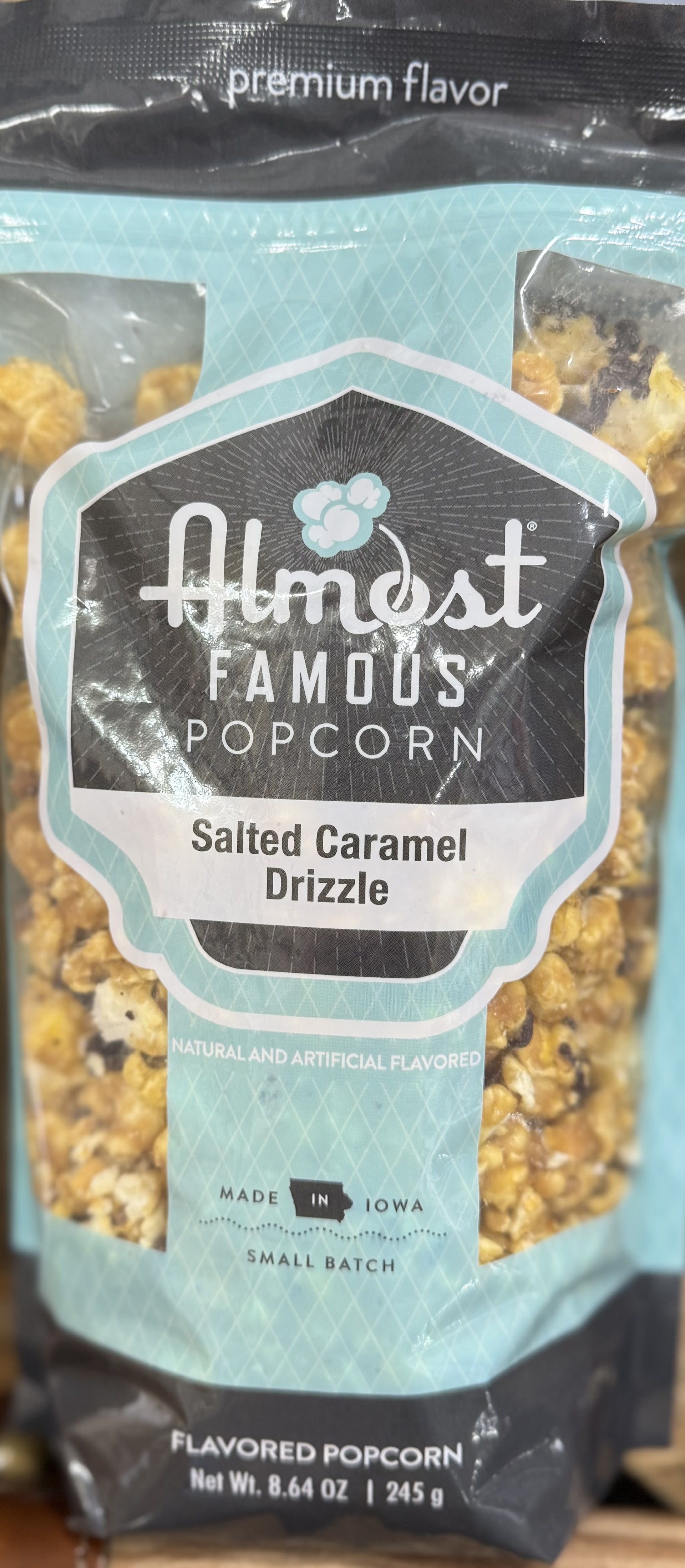 Almost Famous Popcorn Salted Caramel Drizzle - 8.64 oz of Almost Famous Popcorn handcrafted in Iowa