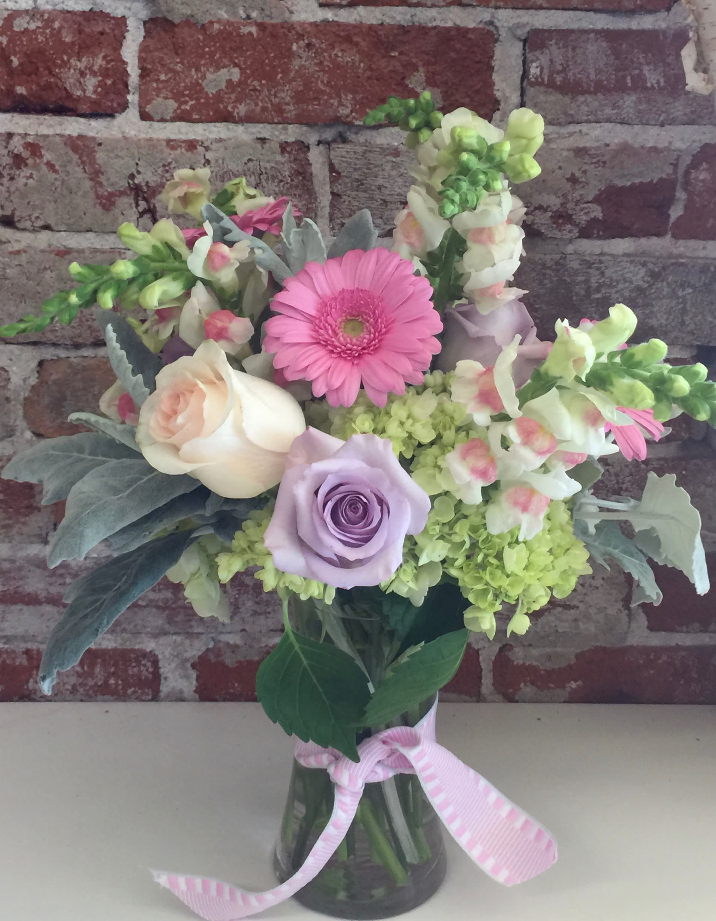 Pastel Cheer - Vased Arrangement in a Soft Vintage Palette