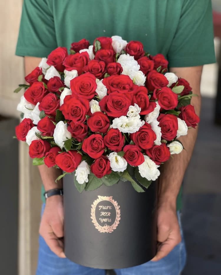 Love in the air - 3 Dozen Red roses White Lisianthus