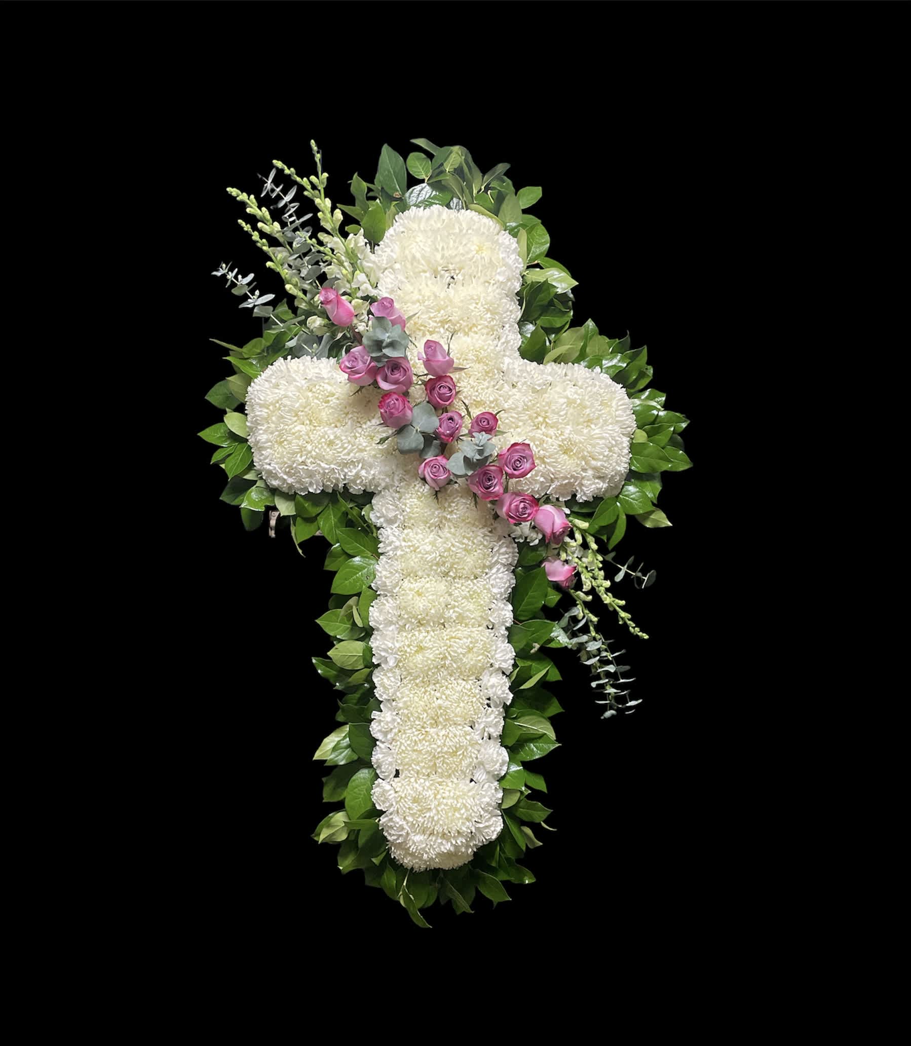 White &amp; lavender standing cross  - In loving memory, our standing cross Tribute is a beautiful expression of sympathy.