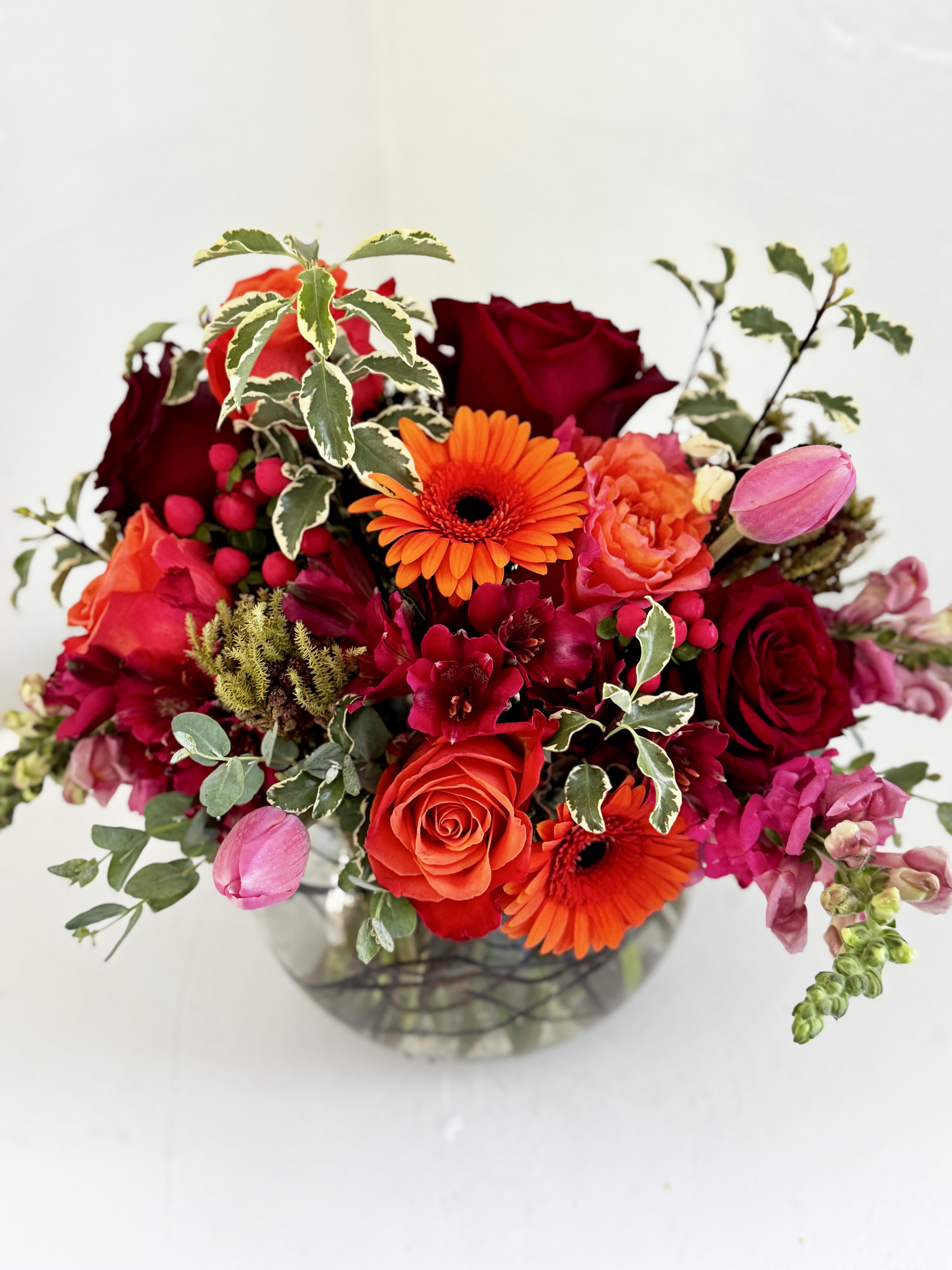 Bowl of Beauty - Intense colors of roses and other premium flowers