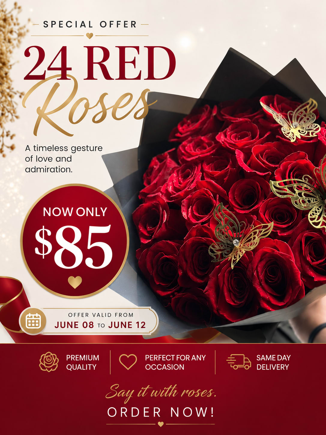 BUCHON BOUQUET 25 ROSES  - BUCHON BOUQUET 25 RED ROSES WHIT CROWN/ Buchon 25 Rosas  rojas  con corona