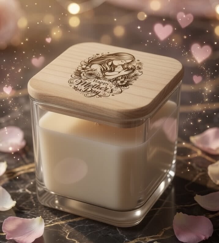 Beautiful Mother's Day Candle - Hand-Crafted in Auburn! - Grapefruit &amp; Mangosteen Candle by Amador Candle Co. right here in Auburn, CA – Perfect for Mother’s Day at O'Shays Flowers. This luxurious candle blends bright, subtle citrus from grapefruit with the naturally sweet, exotic notes of mangosteen and a soft hint of peach. It’s a fresh, uplifting scent that feels both elegant and invigorating – ideal for creating a calm, pampering atmosphere Mom will love. Handcrafted with a premium blend of pure soy and paraffin waxes for a clean, long-lasting burn. Comes in a sleek, clear jar with your choice of four hand-selected, laser engraved, maple wood lids, each engraved with a beautiful design that doubles as a functional coaster.  Please indicate during checkout in "Notes to florist" which maple wood engraved wood design you would like:  Swirling layered heart Intricate floral butterfly Sunflower mandala heart Loving mother-and-child “Happy Mother’s Day” design