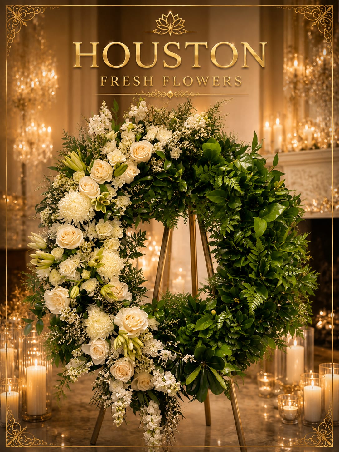 White Wreath with roses - Beautiful Wreath for special occasion. White roses with different types of greenery.
