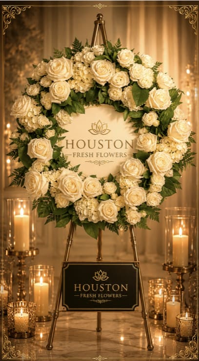 White peace Open wreath - Our White Sympathy Wreath creates a beautiful display of pure white blooms arranged. It is a special way for loved ones to express their love and compassion during a difficult time.
