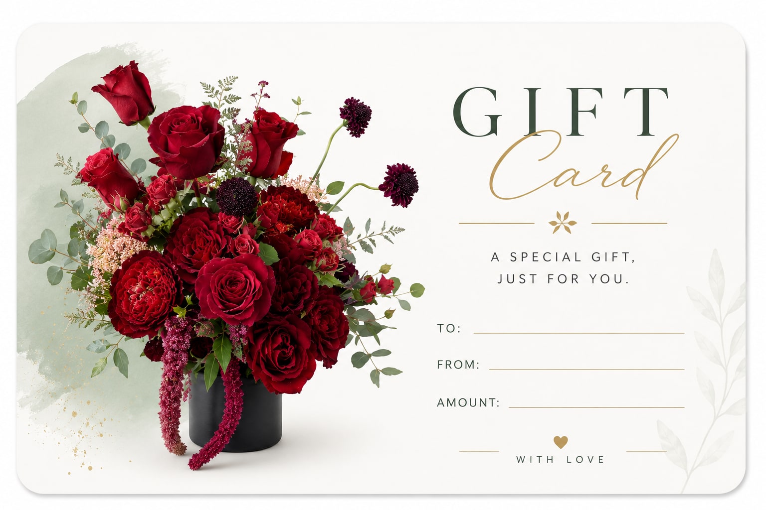 Blume &amp; Vine Gift Card - Give the person you're thinking of the freedom to choose-a digital gift card that lets them browse and order bouquets, arrangements, and floral gifts from Blume &amp; Vine. Perfect for anniversaries, Valentine's Day, birthdays, or any "just because" moment, it sends a romantic, celebratory message while letting the recipient pick exactly what will make them feel seen and loved.  They can redeem for classic roses, seasonal mixed bouquets, specialty arrangements, or add-on gifts and hard goods like a chic black container-whatever suits their style. Easy to send and simple to use, the digital card arrives ready to redeem so they can pick delivery date, size, and personalization; it's the kind of gift that turns a lovely idea into a bouquet they'll genuinely treasure.