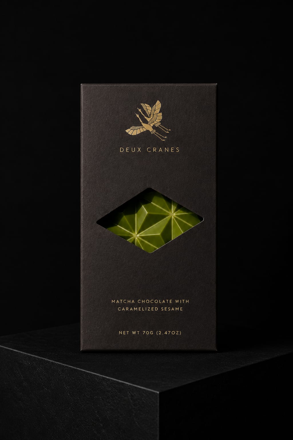 Box of matcha chocolate with caramelized sesame