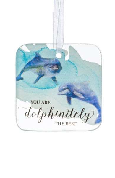 Decorative hanging plaque with two dolphins and the words "you are dolphinitely the best"