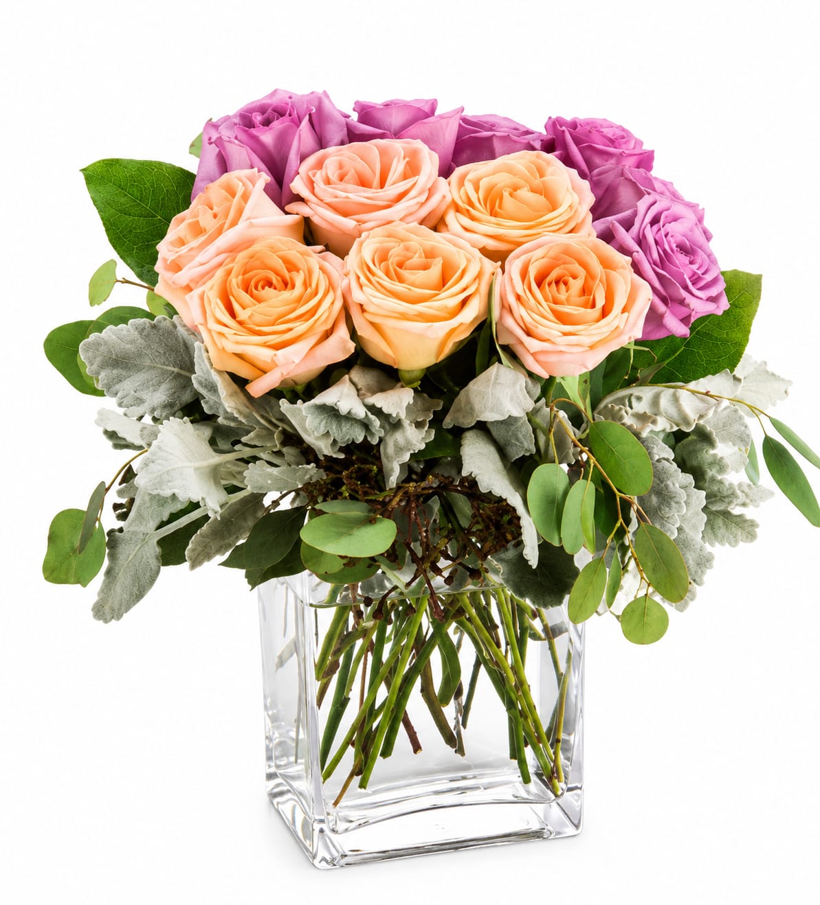 Gemini  - This luxury arrangement is a lovely and soft rose arrangement that will surely make the recipient gasp. Perfect for Valentine's Day, Anniversaries, or saying "I love you".  Approximate Dimensions: 15"D x 18"H