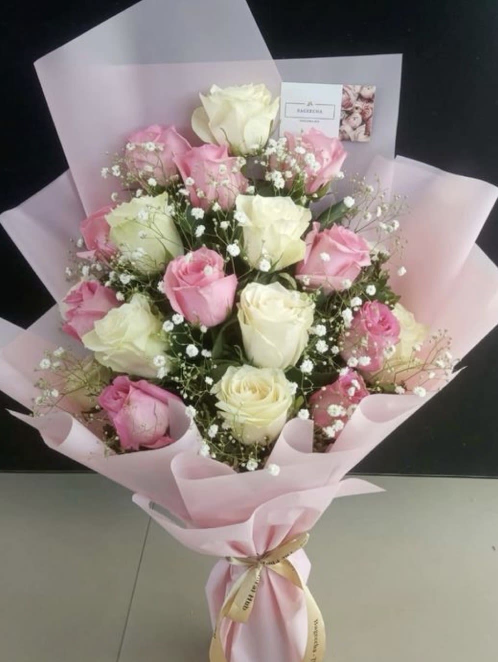 Blush Mix  - 12 Roses Flat Bouquet pink and white or also witch ever color you would like as well 