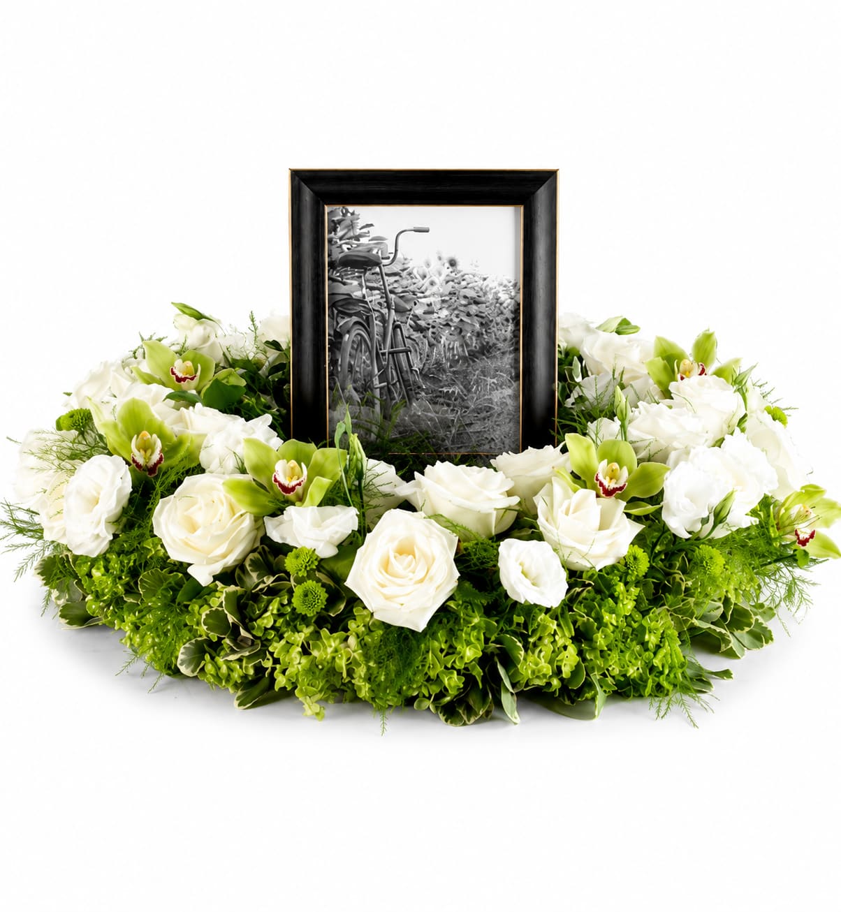 Beautiful Memories - A beautiful tribute piece and a way to frame a wonderful memory. Honor the memories by surrounding them in blooms.  Frame not included. 
