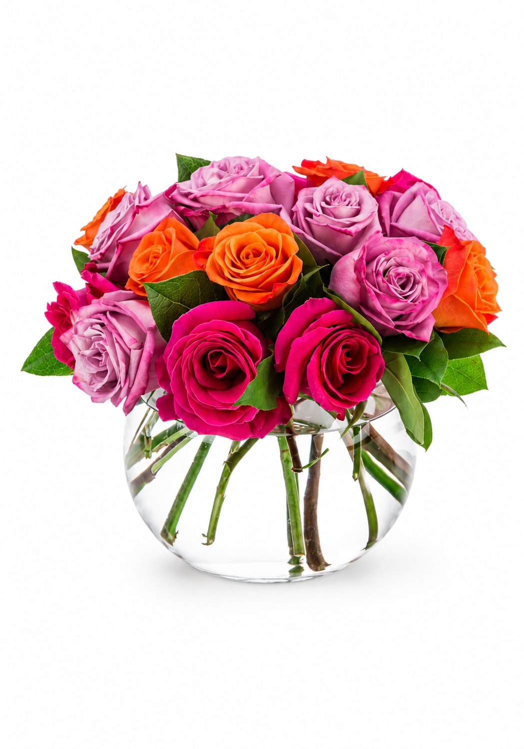 Bright Garden Party - A lovely bowl of colorful roses brightens and lifts any room (and relationship!) A great gift for sending on Valentine's Day to your significant other, your friend, or even your mom!  Approximate Dimensions: 11''D x 11''H